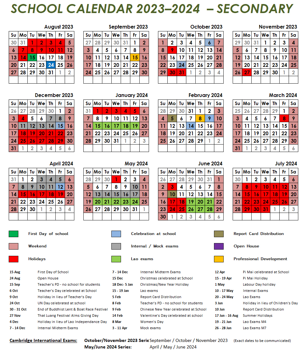 presentation secondary school calendar
